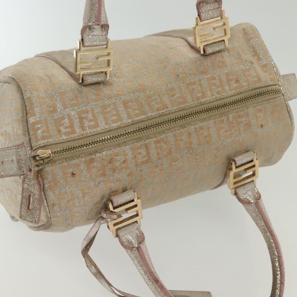 FENDI Zucchino Canvas Hand Bag Silver Gold - Picture 6 of 13